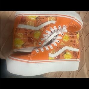 Orange High-Top Sneakers with Fruit Print